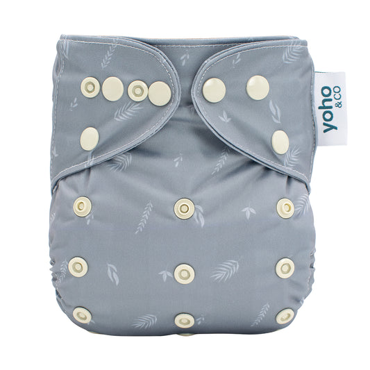 Sage Leaf Reusable Modern Cloth Nappy with Bamboo Terry Insert - Front View - Yoho & Co NZ