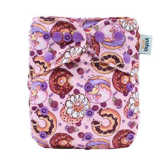 Yo-Kiwi Donut Deliciousness Reusable Modern Cloth Nappy with Bamboo Terry Insert - Front View - Yoho & Co NZ