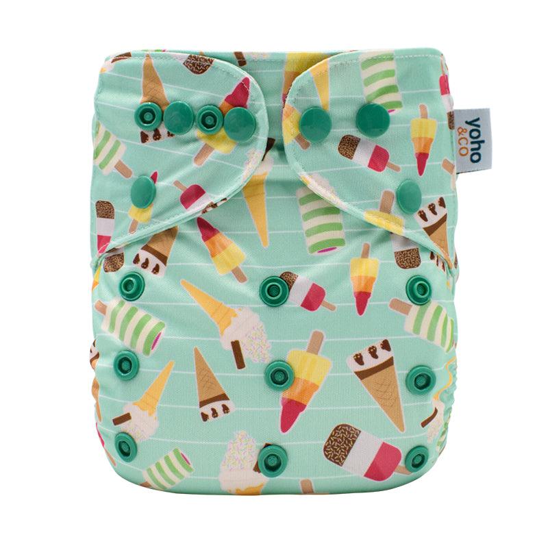 Yo-Kiwi Ice Lolly Reusable Modern Cloth Nappy with Bamboo Terry Insert - Front View - Yoho & Co NZ