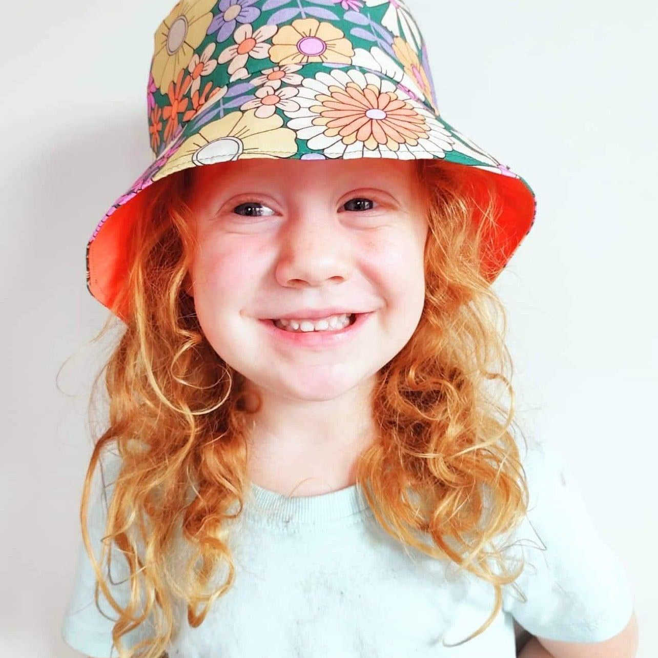 Yoho Baby & co. | Hand made by a Kiwi Mumma bucket hats for babies. Orange Blooms print